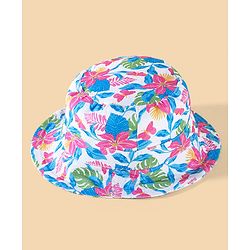 Babyhug Two Layer Cotton Woven Bucket Hat With Floral Print - Multicolor