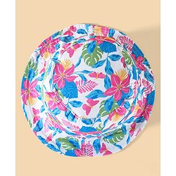 Babyhug Two Layer Cotton Woven Bucket Hat With Floral Print - Multicolor