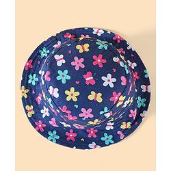 Babyhug Two Layer Cotton Woven Bucket Hat With Floral Print - Navy