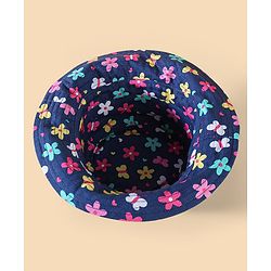 Babyhug Two Layer Cotton Woven Bucket Hat With Floral Print - Navy