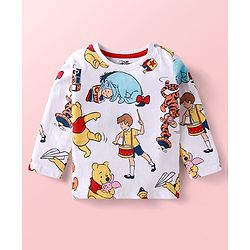 Babyhug Disney Single Jersey Knit Dungaree & Full Sleeves T-Shirt With Winnie The Pooh Graphics & Pocket Detailing - Blue & Red