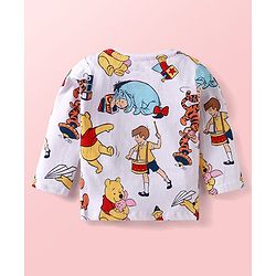 Babyhug Disney Single Jersey Knit Dungaree & Full Sleeves T-Shirt With Winnie The Pooh Graphics & Pocket Detailing - Blue & Red