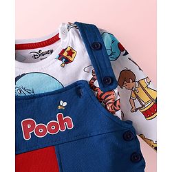 Babyhug Disney Single Jersey Knit Dungaree & Full Sleeves T-Shirt With Winnie The Pooh Graphics & Pocket Detailing - Blue & Red
