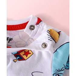 Babyhug Disney Single Jersey Knit Dungaree & Full Sleeves T-Shirt With Winnie The Pooh Graphics & Pocket Detailing - Blue & Red