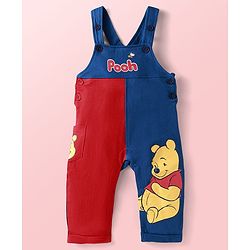 Babyhug Disney Single Jersey Knit Dungaree & Full Sleeves T-Shirt With Winnie The Pooh Graphics & Pocket Detailing - Blue & Red