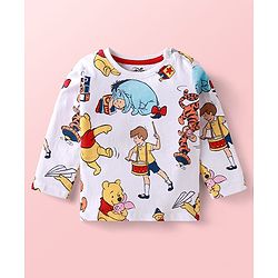 Babyhug Disney Single Jersey Knit Dungaree & Full Sleeves T-Shirt With Winnie The Pooh Graphics & Pocket Detailing - Blue & Red