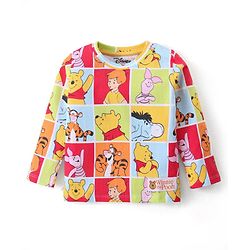 Babyhug Disney Single Jersey Cotton Knit Full Sleeves T-Shirt with Winnie The Pooh Print & Badge Detailing - Multicolour