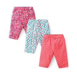 Babyhug Cotton Lycra Knit Three Fourth Leggings with Polka Dots & Floral Print Pack of 3 - Multicolour