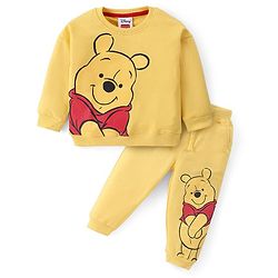 Babyhug Disney Terry Knit Full Sleeves Sweatshirt & Jogger With Winnie the Pooh Graphics and Sherpa Sleeves Detailing - Yellow