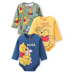 Babyhug Disney Interlock Knit Full Sleeves Onesies with Winnie The Pooh Graphic Pack of 3 - Multicolor