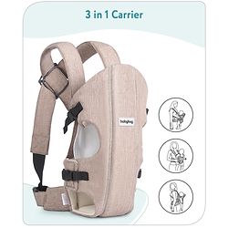 Babyhug Travel Nest Baby Carrier - 100% Polyester, 3 Carrying Positions (Inward Facing, Outward Facing, Back Carrying), Adjustable Straps, Lightweight Free Size (3.5-9kg, 3-12 Months), Hand Washable - Beige