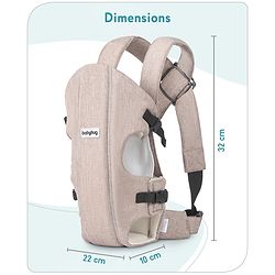 Babyhug Travel Nest Baby Carrier - 100% Polyester, 3 Carrying Positions (Inward Facing, Outward Facing, Back Carrying), Adjustable Straps, Lightweight Free Size (3.5-9kg, 3-12 Months), Hand Washable - Beige