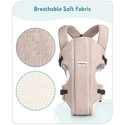 Babyhug Travel Nest Baby Carrier - 100% Polyester, 3 Carrying Positions (Inward Facing, Outward Facing, Back Carrying), Adjustable Straps, Lightweight Free Size (3.5-9kg, 3-12 Months), Hand Washable - Beige