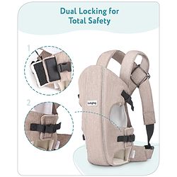 Babyhug Travel Nest Baby Carrier - 100% Polyester, 3 Carrying Positions (Inward Facing, Outward Facing, Back Carrying), Adjustable Straps, Lightweight Free Size (3.5-9kg, 3-12 Months), Hand Washable - Beige