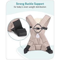 Babyhug Travel Nest Baby Carrier - 100% Polyester, 3 Carrying Positions (Inward Facing, Outward Facing, Back Carrying), Adjustable Straps, Lightweight Free Size (3.5-9kg, 3-12 Months), Hand Washable - Beige