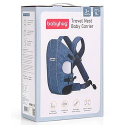 Babyhug Travel Nest Baby Carrier - 100% Polyester, 3 Carrying Positions (Inward Facing, Outward Facing, Back Carrying), Adjustable Straps, Lightweight Free Size (3.5-9kg, 3-12 Months), Hand Washable - Beige
