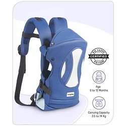 Babyhug Fortune Baby Carrier - 100% Polyester, 4 Positions (Horizontal, Inward, Outward, Back), Ergonomic for 0-12 Months (3.5-14 kg), Adjustable Waistband, Lightweight, Free Size, Hand Washable - Blue