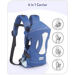 Babyhug Fortune Baby Carrier - 100% Polyester, 4 Positions (Horizontal, Inward, Outward, Back), Ergonomic for 0-12 Months (3.5-14 kg), Adjustable Waistband, Lightweight, Free Size, Hand Washable - Blue