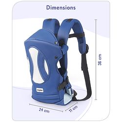 Babyhug Fortune Baby Carrier - 100% Polyester, 4 Positions (Horizontal, Inward, Outward, Back), Ergonomic for 0-12 Months (3.5-14 kg), Adjustable Waistband, Lightweight, Free Size, Hand Washable - Blue