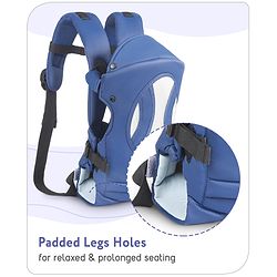 Babyhug Fortune Baby Carrier - 100% Polyester, 4 Positions (Horizontal, Inward, Outward, Back), Ergonomic for 0-12 Months (3.5-14 kg), Adjustable Waistband, Lightweight, Free Size, Hand Washable - Blue
