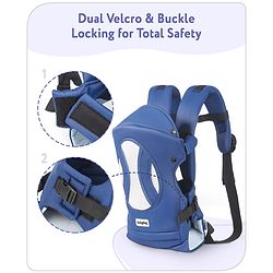 Babyhug Fortune Baby Carrier - 100% Polyester, 4 Positions (Horizontal, Inward, Outward, Back), Ergonomic for 0-12 Months (3.5-14 kg), Adjustable Waistband, Lightweight, Free Size, Hand Washable - Blue