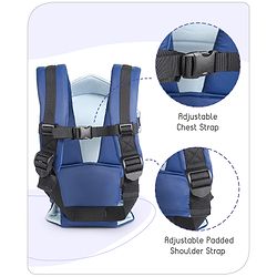 Babyhug Fortune Baby Carrier - 100% Polyester, 4 Positions (Horizontal, Inward, Outward, Back), Ergonomic for 0-12 Months (3.5-14 kg), Adjustable Waistband, Lightweight, Free Size, Hand Washable - Blue