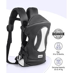 Babyhug Fortune Baby Carrier - 100% Polyester, 4 Positions (Horizontal, Inward, Outward, Back), Ergonomic for 0-12 Months (3.5-14 kg), Adjustable Waistband, Lightweight, Free Size, Hand Washable - Blue