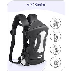 Babyhug Fortune Baby Carrier - 100% Polyester, 4 Positions (Horizontal, Inward, Outward, Back), Ergonomic for 0-12 Months (3.5-14 kg), Adjustable Waistband, Lightweight, Free Size, Hand Washable - Blue