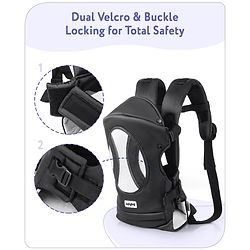 Babyhug Fortune Baby Carrier - 100% Polyester, 4 Positions (Horizontal, Inward, Outward, Back), Ergonomic for 0-12 Months (3.5-14 kg), Adjustable Waistband, Lightweight, Free Size, Hand Washable - Blue