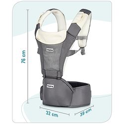 Babyhug Little Voyager Hip Seat Baby Carrier - 100% Polyester, 3 Positions (Inward, Outward, Back Carrying), Ergonomic Design for 4-36 Months (3.5-14.9kg), Adjustable Lumbar Belt, Lightweight, Free Size, Hand Washable - Grey