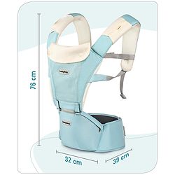 Babyhug Little Voyager Hip Seat Baby Carrier - 100% Polyester, 3 Positions (Inward, Outward, Back Carrying), Ergonomic Design for 4-36 Months (3.5-14.9kg), Adjustable Lumbar Belt, Lightweight, Free Size, Hand Washable - Grey