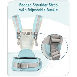 Babyhug Little Voyager Hip Seat Baby Carrier - 100% Polyester, 3 Positions (Inward, Outward, Back Carrying), Ergonomic Design for 4-36 Months (3.5-14.9kg), Adjustable Lumbar Belt, Lightweight, Free Size, Hand Washable - Grey