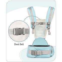 Babyhug Little Voyager Hip Seat Baby Carrier - 100% Polyester, 3 Positions (Inward, Outward, Back Carrying), Ergonomic Design for 4-36 Months (3.5-14.9kg), Adjustable Lumbar Belt, Lightweight, Free Size, Hand Washable - Grey