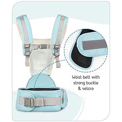 Babyhug Little Voyager Hip Seat Baby Carrier - 100% Polyester, 3 Positions (Inward, Outward, Back Carrying), Ergonomic Design for 4-36 Months (3.5-14.9kg), Adjustable Lumbar Belt, Lightweight, Free Size, Hand Washable - Grey