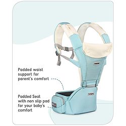 Babyhug Little Voyager Hip Seat Baby Carrier - 100% Polyester, 3 Positions (Inward, Outward, Back Carrying), Ergonomic Design for 4-36 Months (3.5-14.9kg), Adjustable Lumbar Belt, Lightweight, Free Size, Hand Washable - Grey
