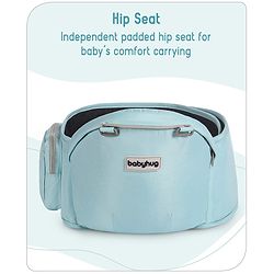 Babyhug Little Voyager Hip Seat Baby Carrier - 100% Polyester, 3 Positions (Inward, Outward, Back Carrying), Ergonomic Design for 4-36 Months (3.5-14.9kg), Adjustable Lumbar Belt, Lightweight, Free Size, Hand Washable - Grey