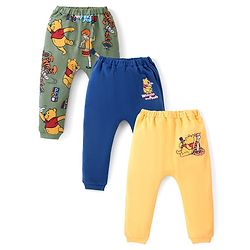 Babyhug Disney Cotton Knit Full Length Diaper Leggings with Winnie The Pooh Graphics Pack of 3 - Multicolour