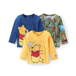 Babyhug Disney Interlock Cotton Knit Full Sleeves Jhablas With Winnie The Pooh Graphics with Badge Detailing Pack of 3- Yellow Green & Blue