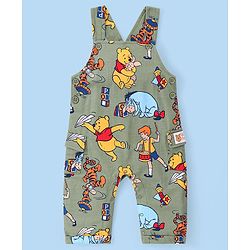 Babyhug Disney Single Jersey Knit Dungaree with Full Sleeve T-Shirt Winnie The Pooh Print - Olive Green & White