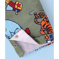 Babyhug Disney Single Jersey Knit Dungaree with Full Sleeve T-Shirt Winnie The Pooh Print - Olive Green & White