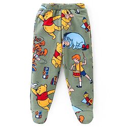 Babyhug Disney Interlock Knit Full Sleeves Onesie with Leggings and Cap Winnie The Pooh Graphic -Yellow & Light Green