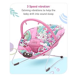 Babyhug Light Weight Comfy Bouncer With Music & Calming Vibrations Jungle Print - Pink (Without Toys)