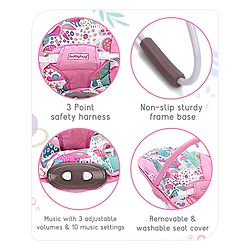 Babyhug Light Weight Comfy Bouncer With Music & Calming Vibrations Jungle Print - Pink (Without Toys)