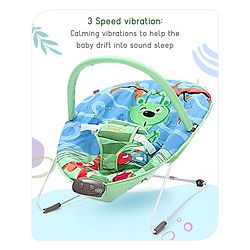 Babyhug Light Weight Comfy Bouncer With Music & Calming Vibrations Animal Print - Blue Green (Without Toys)