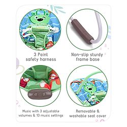 Babyhug Light Weight Comfy Bouncer With Music & Calming Vibrations Animal Print - Blue Green (Without Toys)