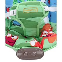 Babyhug Light Weight Comfy Bouncer With Music & Calming Vibrations Animal Print - Blue Green (Without Toys)