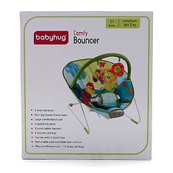 Babyhug Light Weight Comfy Bouncer With Music & Calming Vibrations Animal Print - Blue Green (Without Toys)