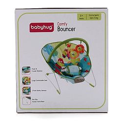 Babyhug Light Weight Comfy Bouncer With Music & Calming Vibrations Animal Print - Blue Green (Without Toys)