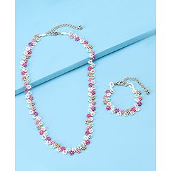Babyhug Zig-Zag Necklace & Bracelets Floral Applique - Multicolor