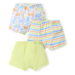 Babyhug 100% Cotton Trunks Solid Striped & Dino Print Pack of 3 - Multicolour